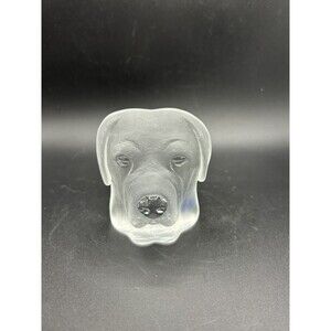 Nybro Crystal Dog Face Labrador Retriever Paperweight HTF Art Glass From Sweden